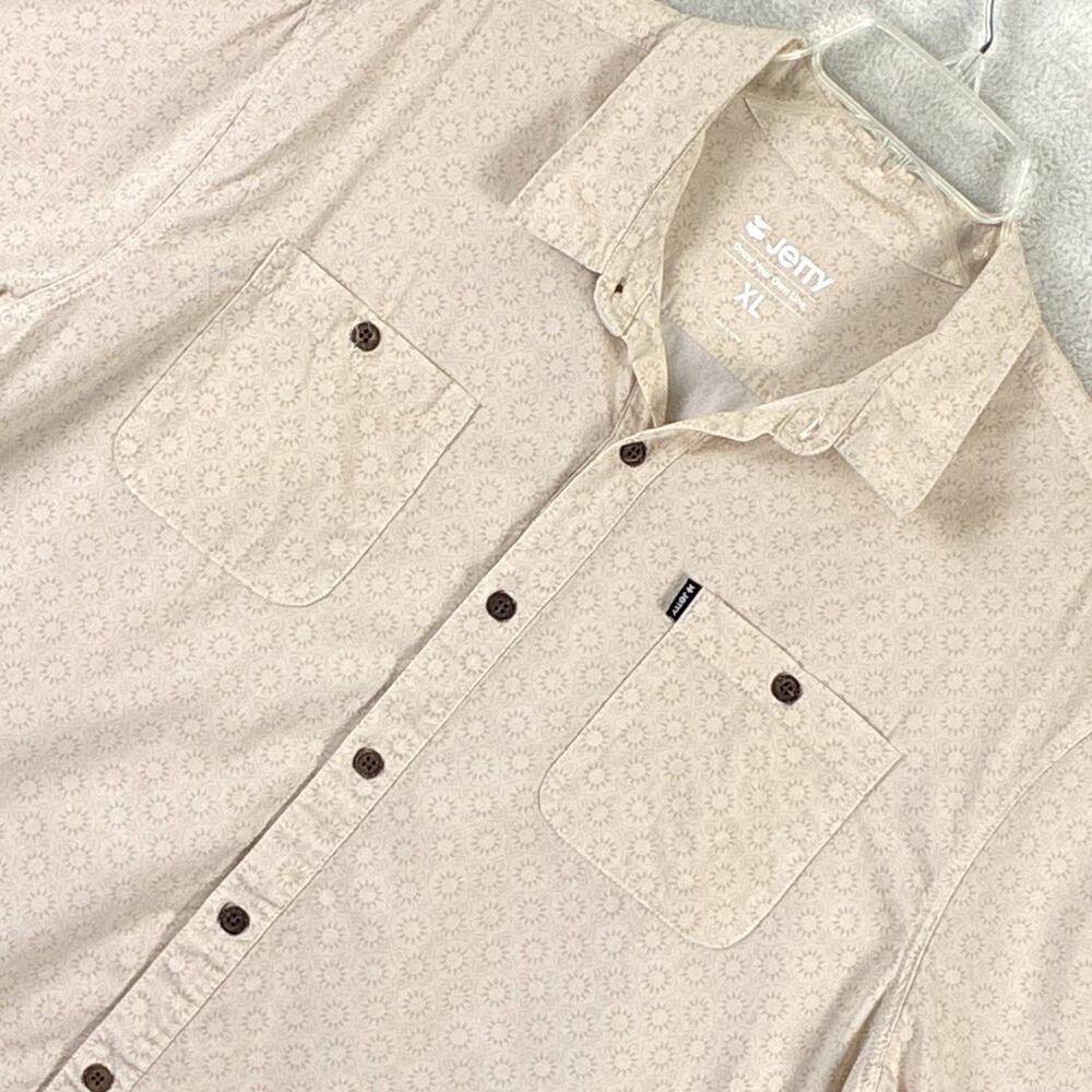 Jetty Camp Shirt Men XL Beige Seabrite Preppy Hawaiian Beach Summer Vacation
